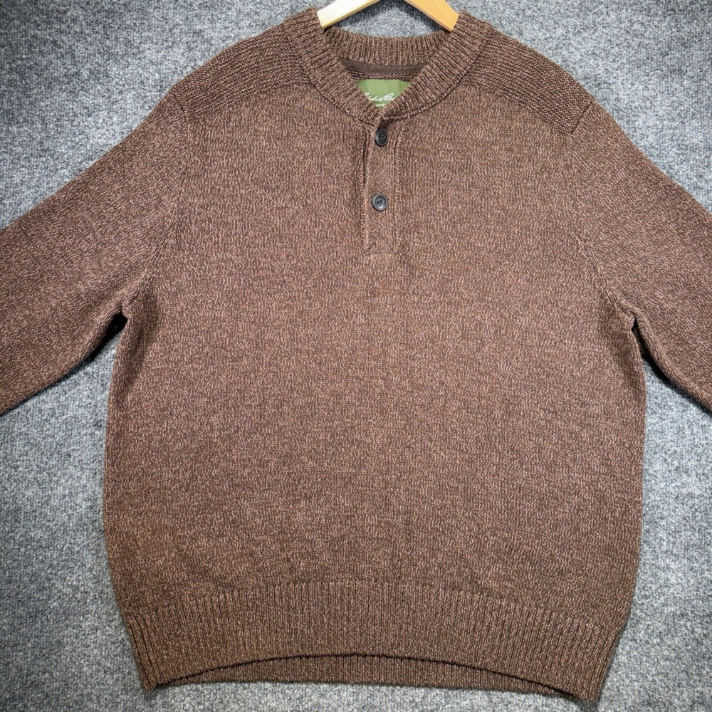 Eddie Bauer Henley Sweater Mens XXL Brown Marled 100% Cotton Pullover 2408 - Picture 3 of 11